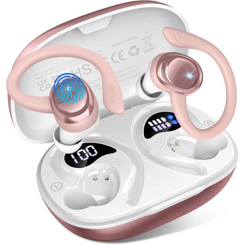 Ecouteurs bleutooth sans fil sport, 2025 écouteur bleutooth 5.4 avec 4 enc mic, 60+hrs ecouteurs sans fil hifi stéréo, ip7 étanc