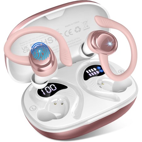 Ecouteurs bleutooth sans fil sport, 2025 écouteur bleutooth 5.4 avec 4 enc mic, 60+hrs ecouteurs sans fil hifi stéréo, ip7 étanc