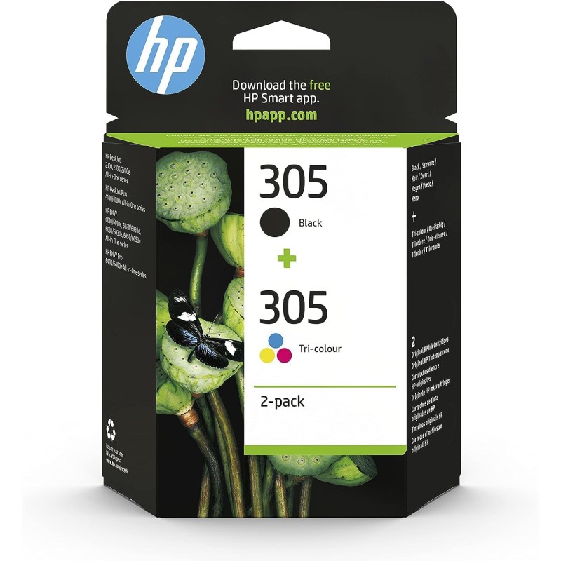 HP 305, Pack de 2 Cartouches d’Encre Originales, 6ZD17AE, Noir, Cyan, Jaune, Magenta