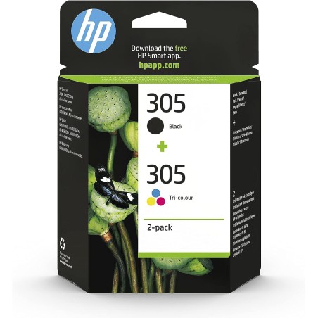 HP 305, Pack de 2 Cartouches d’Encre Originales, 6ZD17AE, Noir, Cyan, Jaune, Magenta