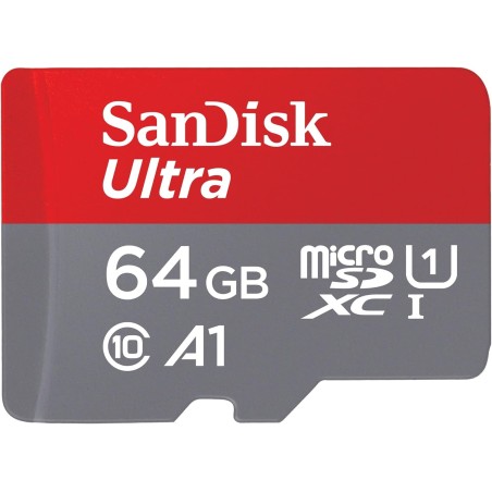 SanDisk 64 Go Ultra microSDXC UHS-I Carte + Adaptateur SD, avec jusqu'à 140 Mo/s, Classe 10, U1, homologuée A1