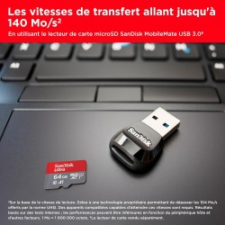 SanDisk 64 Go Ultra microSDXC UHS-I Carte + Adaptateur SD, avec jusqu'à 140 Mo/s, Classe 10, U1, homologuée A1