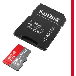 SanDisk Ultra microSDXC + adaptateur SD 256 Go (Pour Android Smartphone et Tablette, Video Full HDD, jusqu'à 150 Mo/s, UHS-I, La
