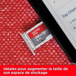 SanDisk Ultra microSDXC + adaptateur SD 256 Go (Pour Android Smartphone et Tablette, Video Full HDD, jusqu'à 150 Mo/s, UHS-I, La