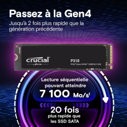 Crucial P310 SSD 1To PCIe Gen4 NVMe M.2 2280, jusqu’à 7.100 Mo/s, Compatible avec Ordinateur Portable et de Bureau & Consoles de