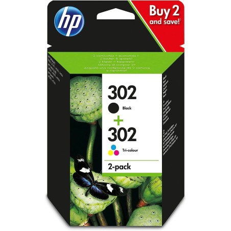 HP 302, Pack de 2 cartouches d'Encre Originales, X4D37AE, Noir, Cyane, Jaune, Magenta