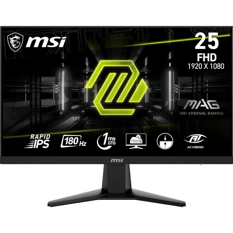 MSI MAG 256F Écran Gaming 24,5 Pouces FHD - Dalle Rapid IPS 1920 x 1080, 180 Hz / 1ms GtG, gamut sRGB 127%, Design sans Cadre, H