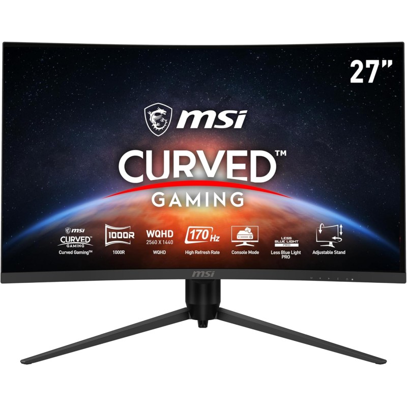 MSI G271CQP E2 Écran PC Gaming Incurvé 27" WQHD - Dalle VA 1000R, 2560x1440, 170Hz / 1ms, 16:9, Adaptive Sync - HDMI 2.0b, Displ