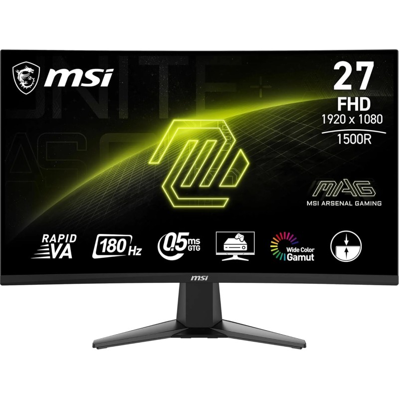 MSI MAG 27C6F écran Gaming incurvé FHD de 27" - Dalle Rapid VA 1920 x 1080 1500R, 180 Hz / 0,5ms (GtG, Min.), Adaptive-Sync - DP