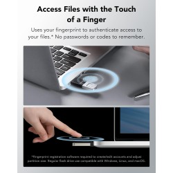 Lexar JumpDrive Fingerprint F35 Pro Clé USB 3.0 256 Go, jusqu'à 400 Mo/s en lecture/350 Mo/s en écriture, clé USB, 10 identifian