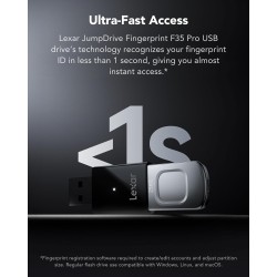Lexar JumpDrive Fingerprint F35 Pro Clé USB 3.0 256 Go, jusqu'à 400 Mo/s en lecture/350 Mo/s en écriture, clé USB, 10 identifian