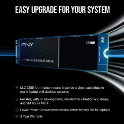 PNY CS900 M.2 SATA III SSD Interne 500Go, Vitesse de Lecture jusqu'à 550 Mo/s, Vitesse d'Ecriture jusqu'à 500 Mo/s