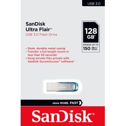 SanDisk Ultra Flair 128 Go (Clé USB, des vitesses jusqu'à 150 Mo/s, logiciel de récupération de données RescuePRO Deluxe Une pro