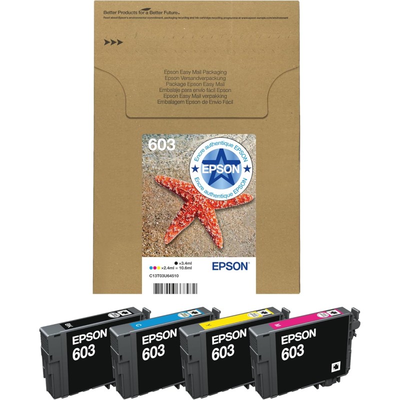 Epson EasyMail Multipack 603 Etoile de Mer, Cartouches d'encre d'origine, 4 couleurs: Noir, Cyan, Magenta, Jaune, Format boite a