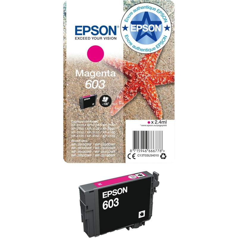 Epson 603 Etoile de Mer Magenta, Cartouche d'encre d'origine, XP-2100 XP-2105 XP-2150 XP-2155 XP-3100 XP-3105 XP-3150 XP-3155 XP