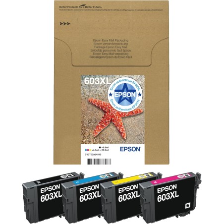 Epson EasyMail Multipack 603XL Etoile de Mer, Cartouches d'encre d'origine XL Haute Capacité, 4 couleurs : Noir, Cyan, Magenta, 