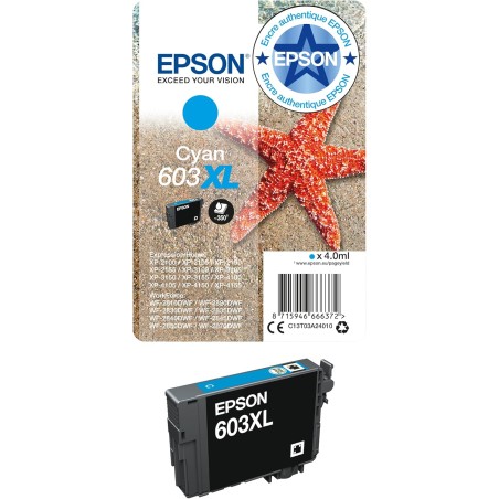 Epson 603XL Etoile de Mer Cyan, Cartouche d'encre d'origine XL Haute capacité, XP-2100 XP-2105 XP-2150 XP-2155 XP-3100 XP-3150 X