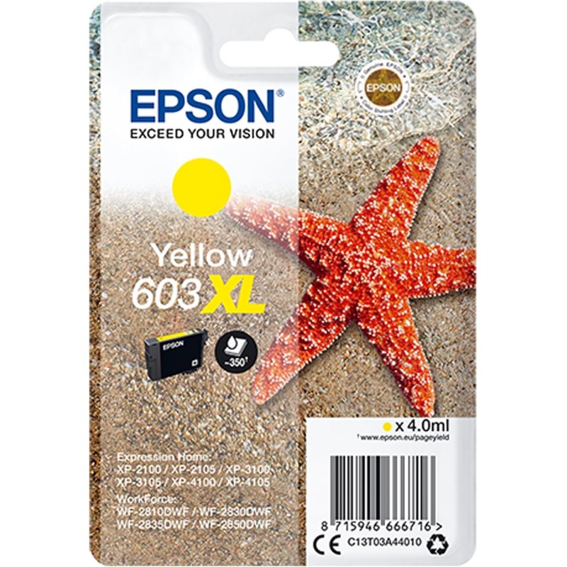 Epson 603XL Etoile de Mer Jaune, Cartouche d'encre d'origine XL Haute capacité, XP-2100 XP-2105 XP-2150 XP-2155 XP-3100 XP-3150 