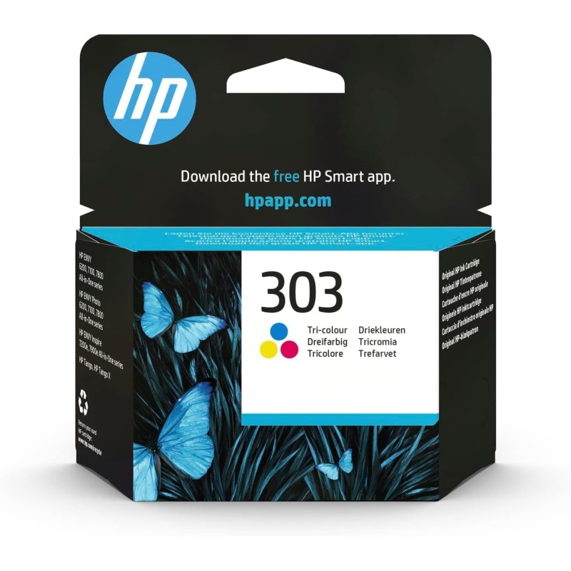 HP 303 Cartouche d'Encre Trois Couleurs Authentique (T6N01AE), Cyan/Magenta/Jaune