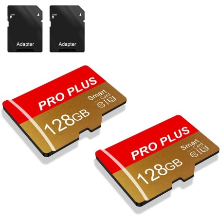 Lot de 2 Carte Mémoire 128 Go avec Adaptateur, Carte Mémoire TF Haute Vitesse, UHS-I, A1, C10, Carte TF pour Tablette/Téléphone/