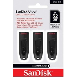 SanDisk Ultra 32 Go Clé USB avec USB 3.0 et jusqu'à 130 Mo/s en lecture - Lot de 3 unités