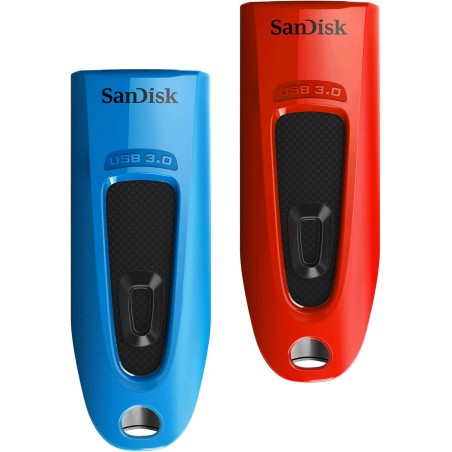 Sandisk ultra 64 gb usb flash drive usb 3.0 up to 130 mb/s read - twin pack, rouge/blue