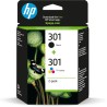 HP 301 Pack de 2 Cartouches d'Encre Noire et Trois Couleurs Authentiques (N9J72AE)