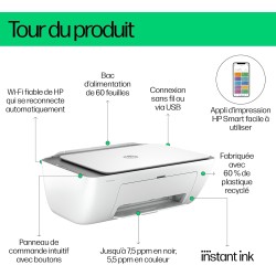 HP DeskJet 2820e, 588K9B, Imprimante tout en un, Jet d'encre, couleur, 3 mois d’Instant Ink inclus avec HP+, Photocopie, Scan, I