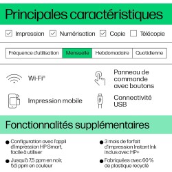 HP DeskJet 2820e, 588K9B, Imprimante tout en un, Jet d'encre, couleur, 3 mois d’Instant Ink inclus avec HP+, Photocopie, Scan, I