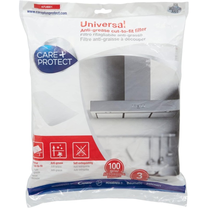 CARE+PROTECT Filtre pour Hotte - Universel - À Découper sur Mesure - Anti-Graisse - Anti-Odeur - Auto-Extinguible - Dimensions 4