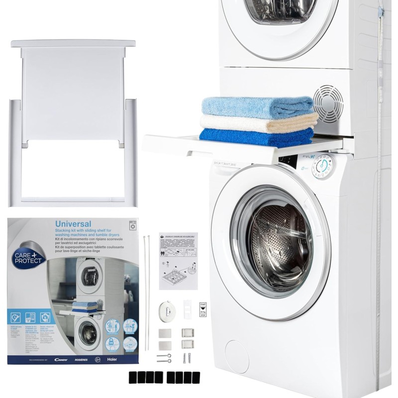 CARE+PROTECT Kit de Superposition Universel Pour Lave-Linge de Profondeur 47 à 62 cm et Sèche-Linge de Taille Standard - Avec Ta