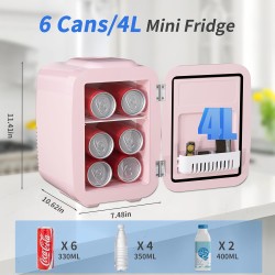 YASHE Mini Frigo de Chambre, 4 Litres Frigo Cosmetique, Petit Frigo Thermoélectrique CA/CC pour Boissons, Nourriture, Beauté, Bu
