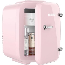 YASHE Mini Frigo de Chambre, 4 Litres Frigo Cosmetique, Petit Frigo Thermoélectrique CA/CC pour Boissons, Nourriture, Beauté, Bu