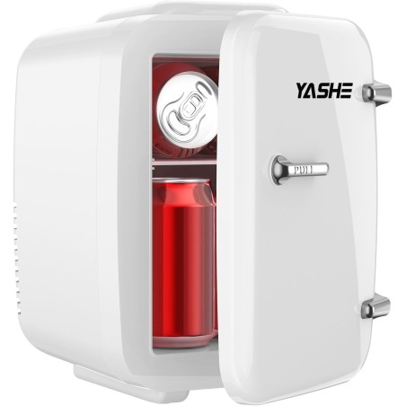 YASHE Mini Frigo de Chambre, 4 Litres/ 6 Canettes, Petit Frigo Thermoélectrique CA/CC pour Boissons, Nourriture, Beauté, Bureau,