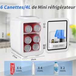 YASHE Mini Frigo de Chambre, 4 Litres/ 6 Canettes, Petit Frigo Thermoélectrique CA/CC pour Boissons, Nourriture, Beauté, Bureau,