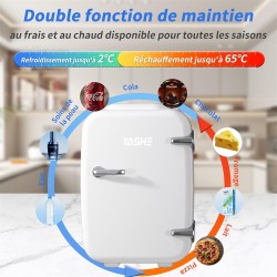 YASHE Mini Frigo de Chambre, 4 Litres/ 6 Canettes, Petit Frigo Thermoélectrique CA/CC pour Boissons, Nourriture, Beauté, Bureau,