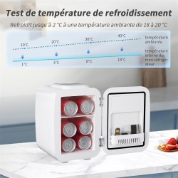 YASHE Mini Frigo de Chambre, 4 Litres/ 6 Canettes, Petit Frigo Thermoélectrique CA/CC pour Boissons, Nourriture, Beauté, Bureau,