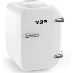 YASHE Mini Frigo de Chambre, 4 Litres/ 6 Canettes, Petit Frigo Thermoélectrique CA/CC pour Boissons, Nourriture, Beauté, Bureau,