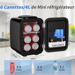 YASHE Mini Frigo de Chambre, 4 Litres/ 6 Canettes, Petit Frigo Thermoélectrique CA/CC pour Boissons, Nourriture, Beauté, Bureau,