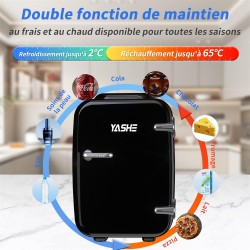 YASHE Mini Frigo de Chambre, 4 Litres/ 6 Canettes, Petit Frigo Thermoélectrique CA/CC pour Boissons, Nourriture, Beauté, Bureau,