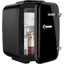 YASHE Mini Frigo de Chambre, 4 Litres/ 6 Canettes, Petit Frigo Thermoélectrique CA/CC pour Boissons, Nourriture, Beauté, Bureau,