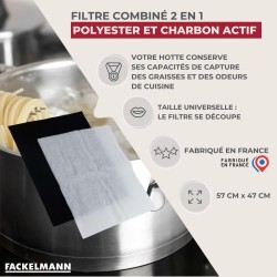 Fackelmann 0807250 Filtre pour hotte polyester et charbon actif, Filtre deux-en-un, Filtre hotte, Polyester, Charbon actif, 57 c