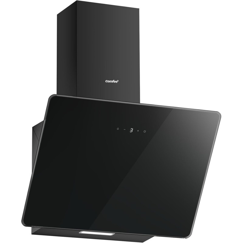 COMFEE' ANGJ64B-60 Hotte aspirante inclinée 60 cm en Verre Trempé, 3 Niveaux de Vitesse, Écran Tactile LED, Recycle interne ou É