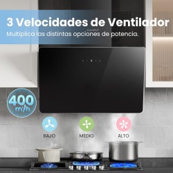 COMFEE' ANGJ64B-60 Hotte aspirante inclinée 60 cm en Verre Trempé, 3 Niveaux de Vitesse, Écran Tactile LED, Recycle interne ou É
