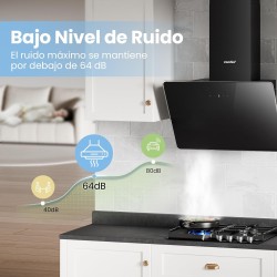 COMFEE' ANGJ64B-60 Hotte aspirante inclinée 60 cm en Verre Trempé, 3 Niveaux de Vitesse, Écran Tactile LED, Recycle interne ou É
