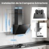 COMFEE' ANGJ64B-60 Hotte aspirante inclinée 60 cm en Verre Trempé, 3 Niveaux de Vitesse, Écran Tactile LED, Recycle interne ou É