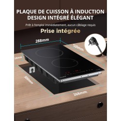 COMFEE' CIH351D257K0 Table De Cuisson À Induction Encastrable Avec 2 Zones De Cuisson, 9 Niveaux De Puissance, Surface De Chauff