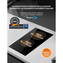COMFEE' CIH351D257K0 Table De Cuisson À Induction Encastrable Avec 2 Zones De Cuisson, 9 Niveaux De Puissance, Surface De Chauff