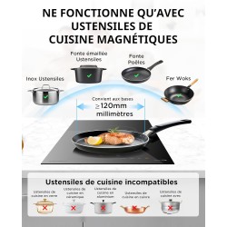 COMFEE' CIH351D257K0 Table De Cuisson À Induction Encastrable Avec 2 Zones De Cuisson, 9 Niveaux De Puissance, Surface De Chauff