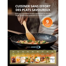 COMFEE' CIH741F238K0 Table de Cuisson à Induction 7200W avec 4 Brûleurs, 9 Niveaux de Puissance, Surface de Chauffe Agrandie de 